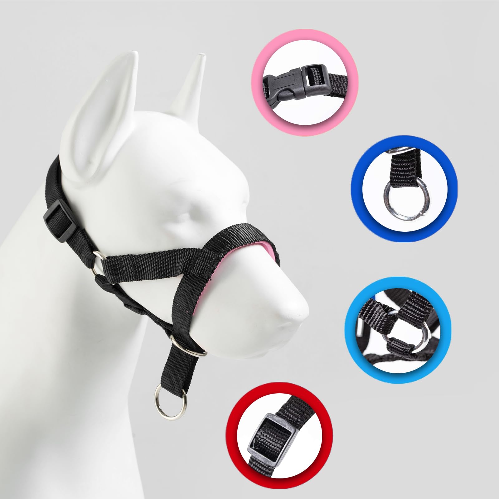 Dog Head Collar With Soft Fabric, Dog Head Harness To Stop Pulling With Adjustable Loop(S,Red)